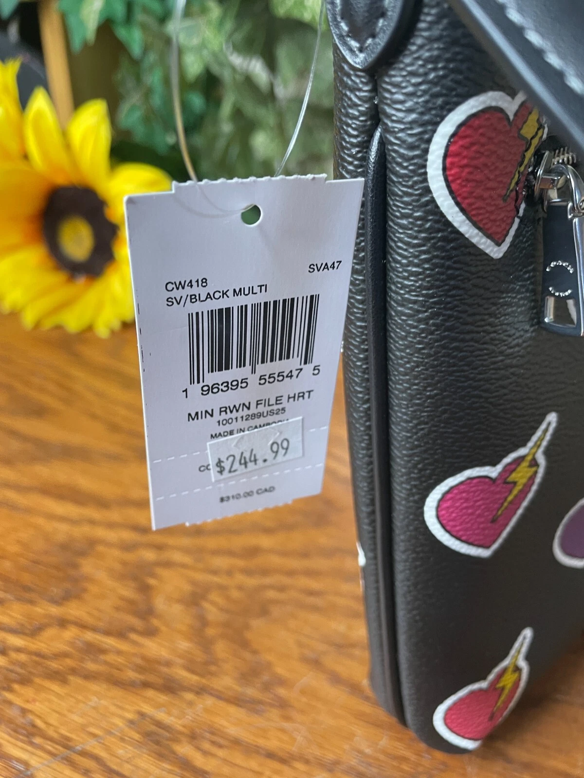 BORSA A TRACOLLA COACH MINI ROWAN FILE BAG CW418 NUOVA CON ETICHETTE CON STAMPA BULLONE CUORE