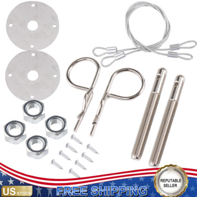 Universal Stainless Steel Hood Pins / Bonnet Lock Pin Kit 2.5'' Plates