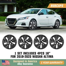 For 2019-2023 Nissan Altima Black 16" Set of 4 Snap On Hub Caps Wheel Cover Rims