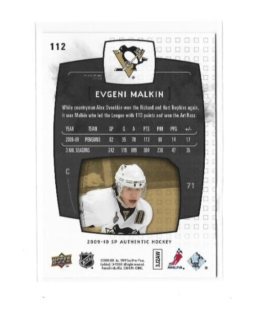 2009-10 SP Authentic #112 Evgeni Malkin ESS 1727/1999 NMMT - Image 2 of 2