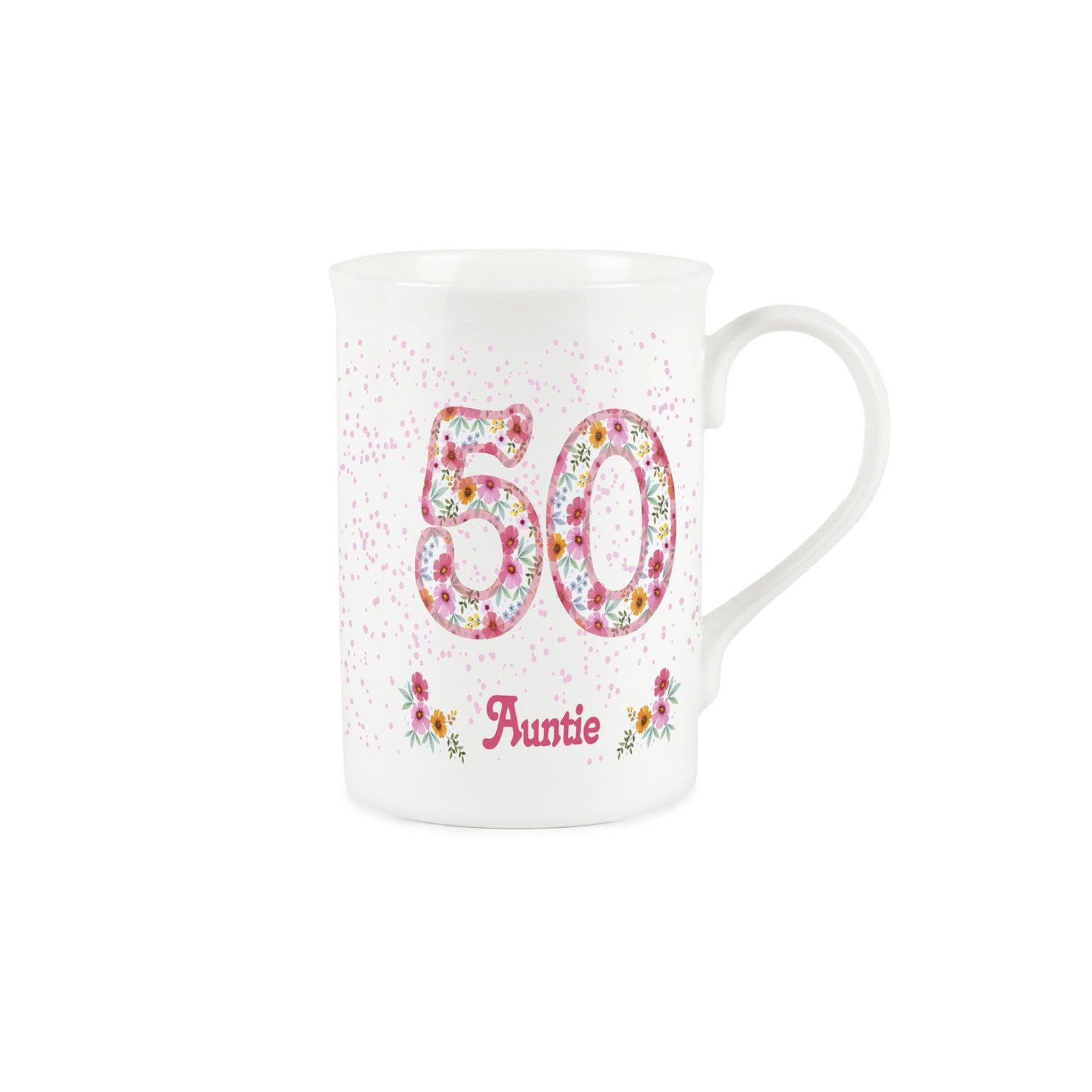 Auntie 50th Birthday Mug - Pink Floral Bone China Tea/Coffee Cup Gifts