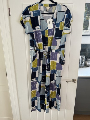 Seasalt Cornwall Rose Trellis Wide Leg Jumpsuit Block Shapes Bilberry Size 14
