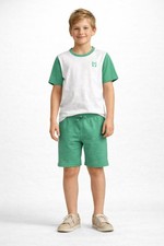 MONICA ANDY Kids Boys Outfit Set 10 Green White Organic Cotton Shirt Shorts