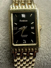 Armitron Diamond 25/5690 New Battery Ladies Tank Watch 16MM 6.5" K14