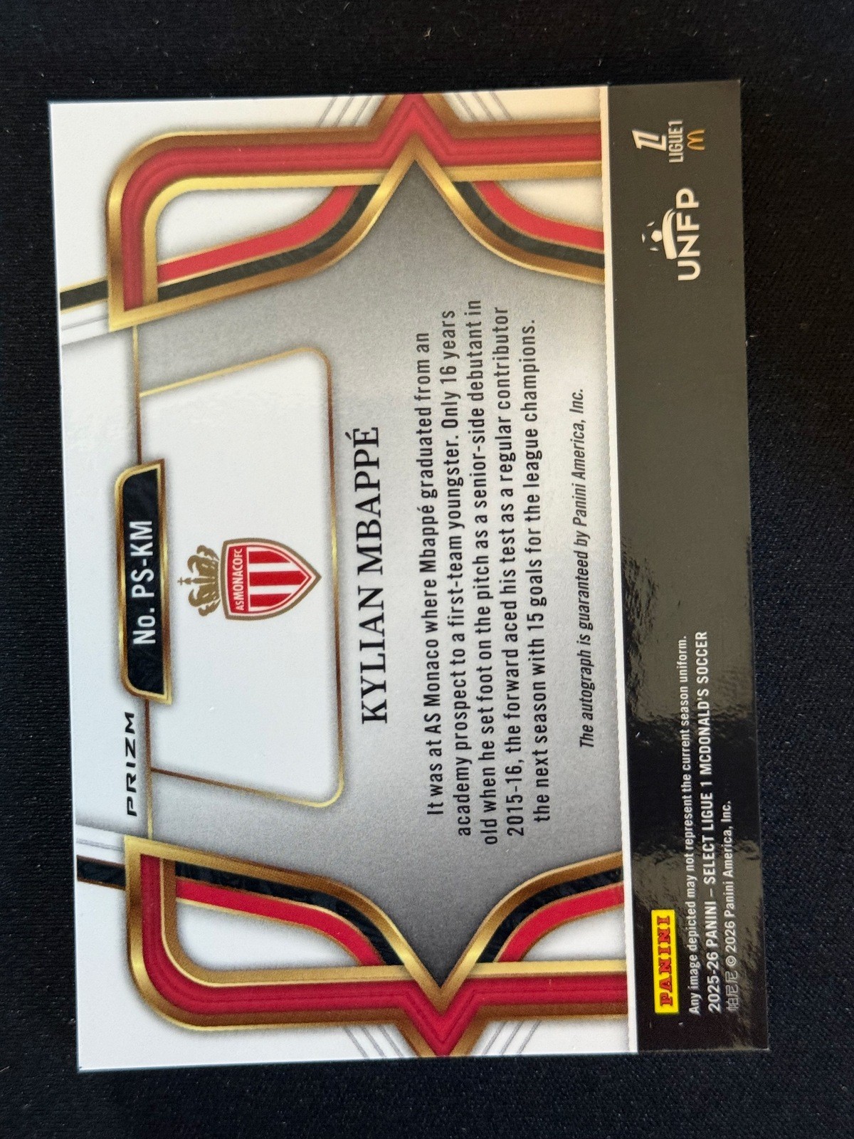 2025-26 Panini Select Ligue 1 Kylian Mbappe Pitchside Signatures Auto Monaco view 2