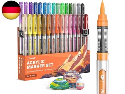 JusArt Acrylstifte 30 Farben set,1?8 mm Wasserfester Acrylmarker Pinsel Tip,