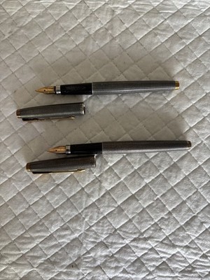 Pair Vintage Parker 75 Fountain Pen Sterling Silver 14K Nib Made In USA Used 252