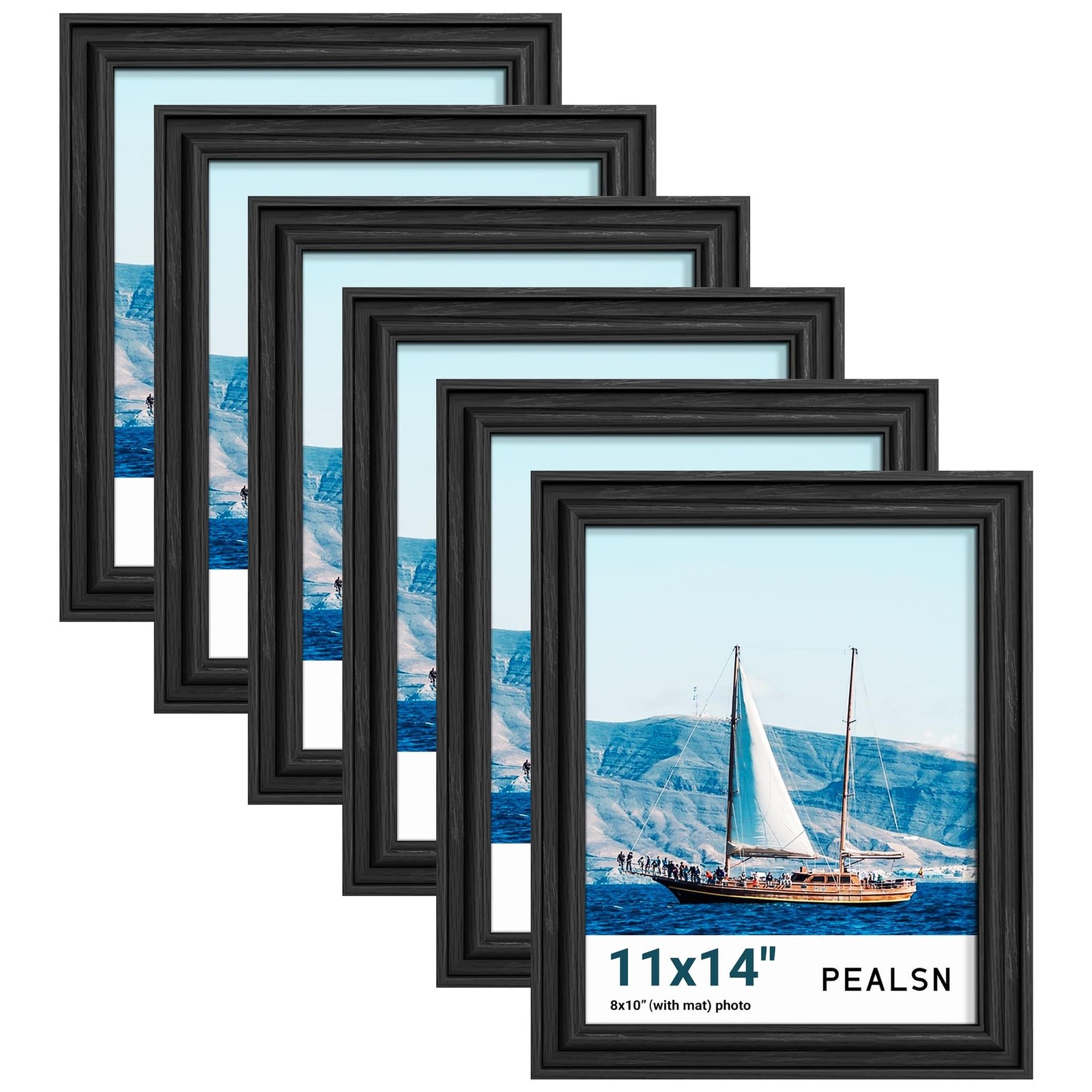 PEALSN 11x14 Picture Frame Set of 6, Display Pictures 8 x 10 with Mat or 11 x...