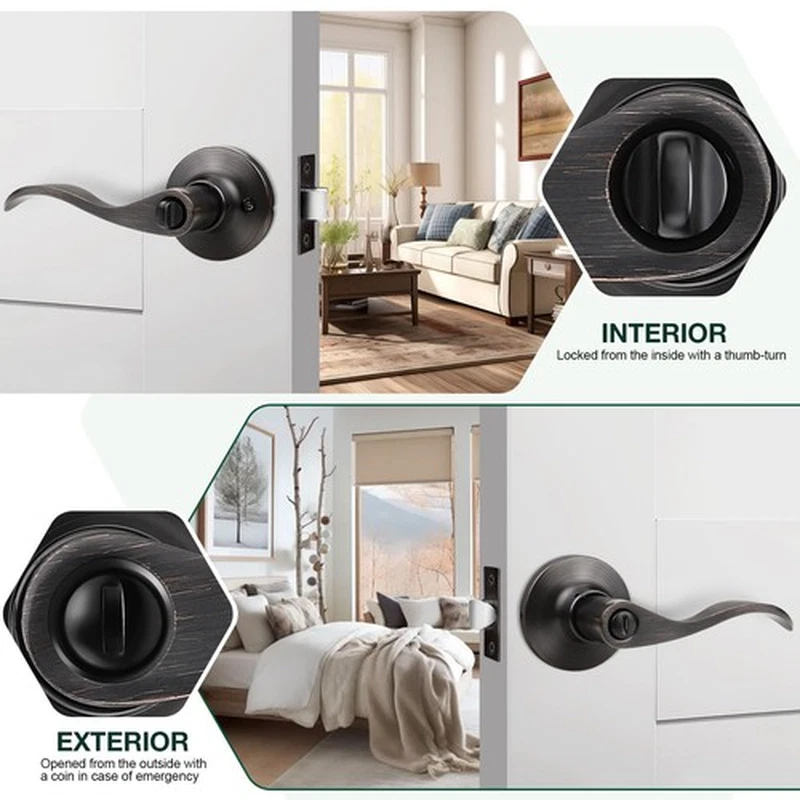 Paquete de 8 manijas de puerta de privacidad bronce frotado con aceite manijas de puerta interiores con cerradura... Foto 4 de 4