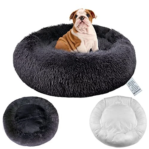 Calming Dog Bed with Removable Cover - Washable Donut Anti Anxiety Dog Beds -