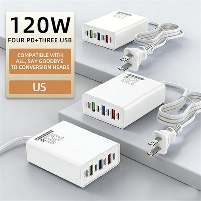 120W 6-Port USB C Fast Wall Charger Block Charging Station For Multiple Devices