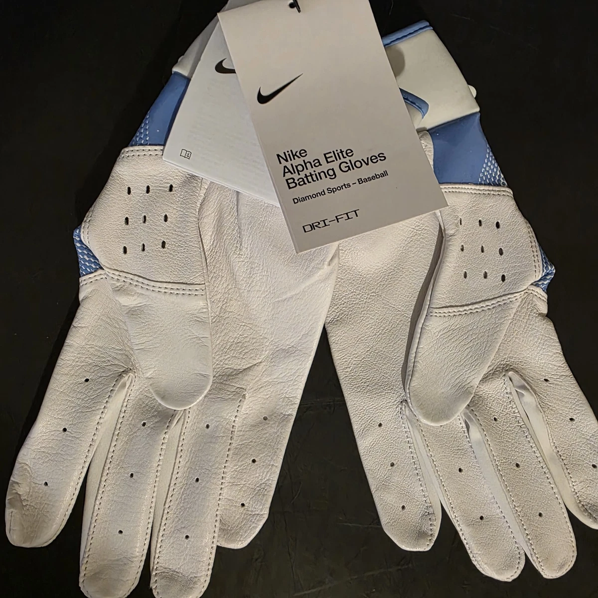 Guantes de bateo de béisbol Nike X-Large Alpha Elite blanco azul FD7816-130 NUEVOS CON ETIQUETAS $74