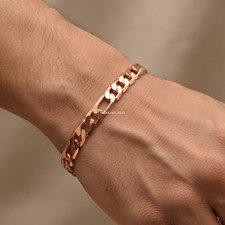 Solid Copper Figaro Chain Bracelet Men's Vintage Style Heavy Link Jewelry 8mm