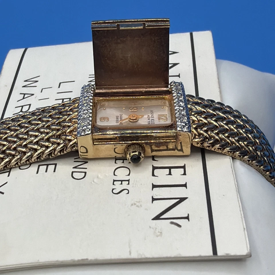 Anne Klein Peek-a-boo Quartz Watch Swiss Diamond Gold Foxtail Mesh Band - Image 4 of 4