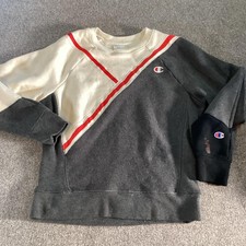 Champion Reverse Weave Sweatshirt Mens Medium Gray Cream Red Pullover Crewneck