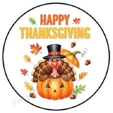 HAPPY THANKSGIVING PUMPKIN TURKEY ENVELOPE SEALS LABELS STICKERS PARTY FAVORS