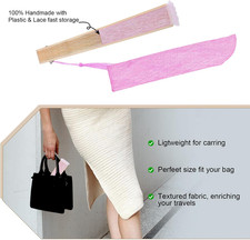 1 Pcs Folding Hand Fan, Pink Lace Vintage Retro Fabric Hand Held Chines/Spani...