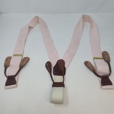 Vintage CAS W-Germany Suspenders Pink White Striped Button-On Y-Back Leather