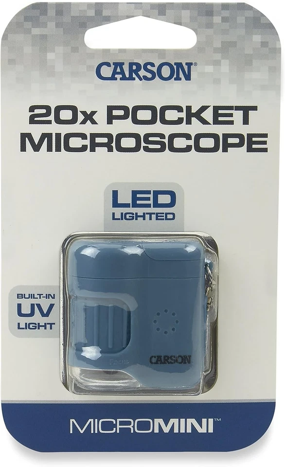 Microscopio de Bolsillo Carson Micromini 20X para Adultos, Linterna UV y LED, Azul Foto 3 de 4