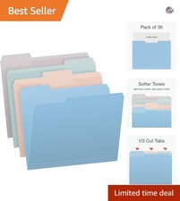 Assorted Pastel File Folders, 36-Pack with 1/3-Cut Tabs for Easy Organization