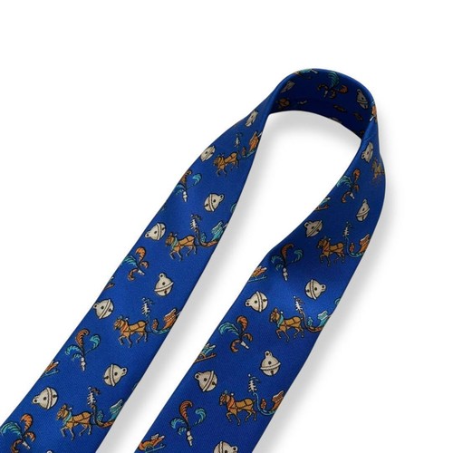 Hermes Silk Neck Tie 7596 SA Horse Bells Animal Pattern Blue No Box Used. - Picture 4 of 10