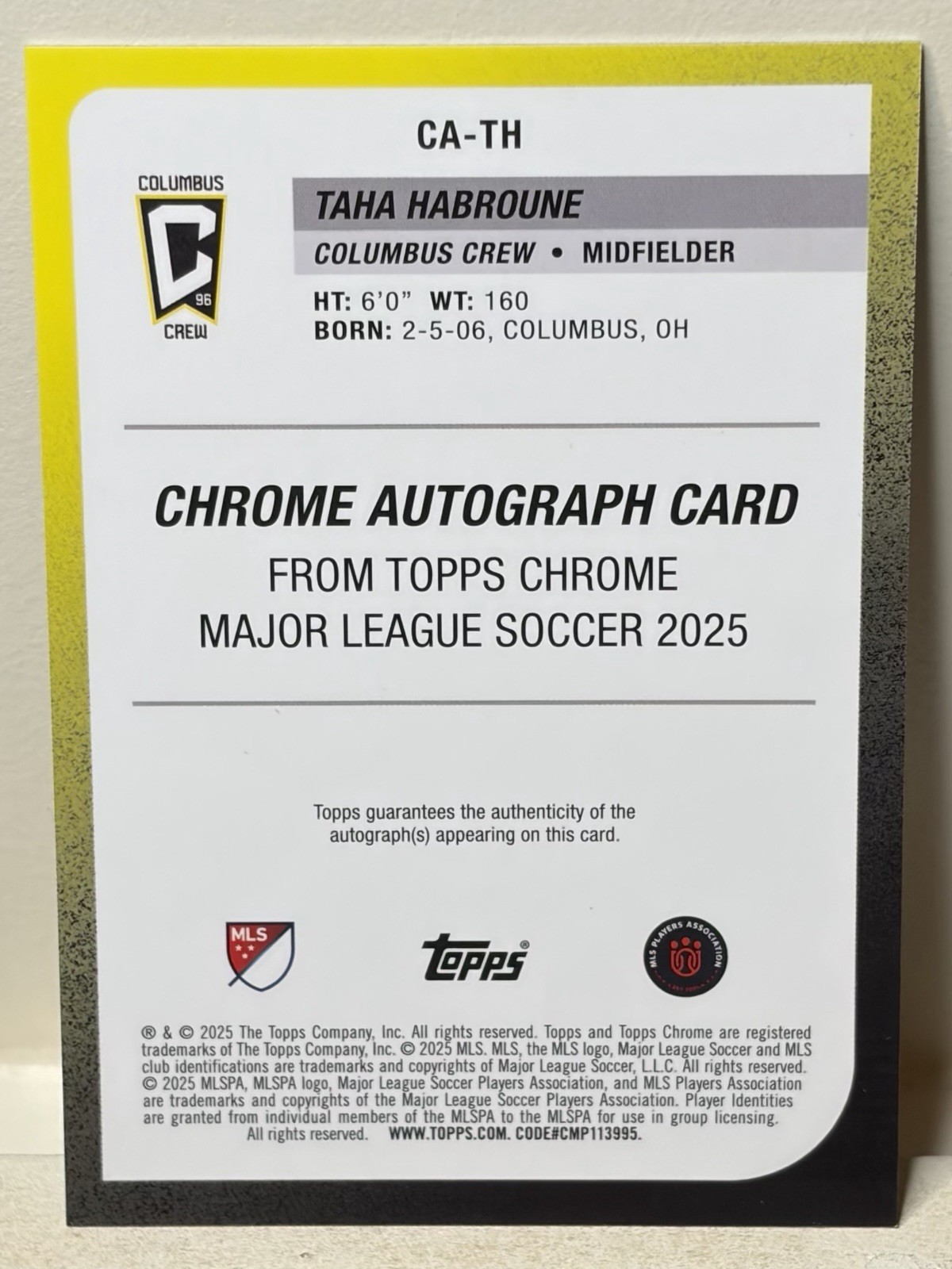 2025-26 Topps Chrome MLS Taha Harbroune #CA-TH Green Rookie Auto /99 view 3
