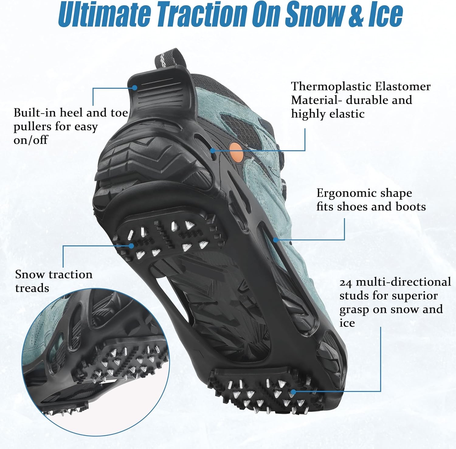 Ice Cleats Snow Traction Cleats Crampon for Walking on Snow and Ice Non-Slip Ove