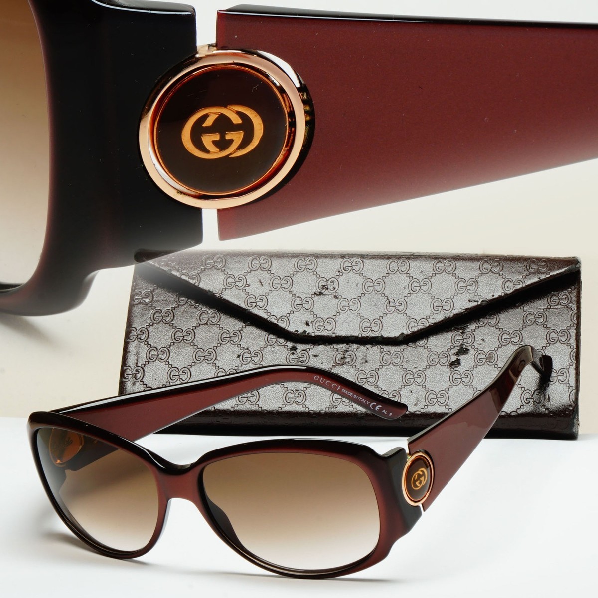 【美品】GUCCI sunglasses vintage インターロッキング Gucci Sunglasses 1998 Vintage Black Gold Rectangle Unisex GG 2547