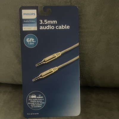 Philips Auxiliary Cable 3.5mm Elite 6ft Gold audio cable New