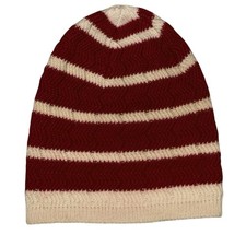 Vintage Wigwam Wool Beanie Hat Red Cream Striped Winter Ski Toboggan USA Made
