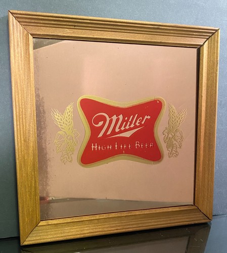 Vintage MILLER High Life Beer Carnival Fair Prize Mirror 12 x 12 Framed - Picture 2 of 6