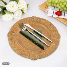 100 Pcs Antique Charger Plates,Decorative Chargers for Table Dinner Party