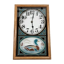 Vintage Verichron Mallard Duck, Quartz Clock. Wood Frame, 14x9, Tested Works 