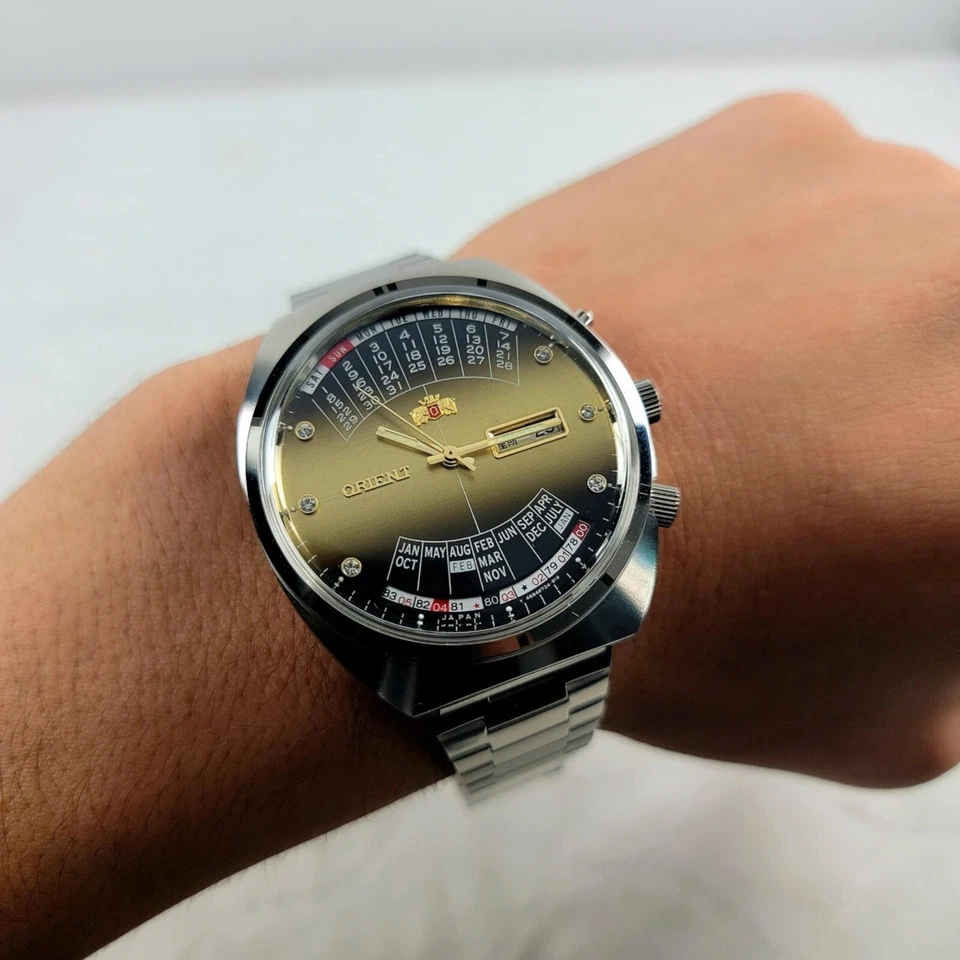 RELOJ MOV'T JAPONÉS MARRÓN CALENDARIO MULTIANUAL ORIENT COLLEGE VINTAGE Foto 4 de 4