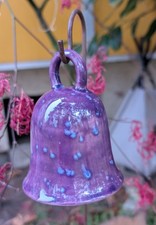 KERAMIK Glocke- Rosenkugel Handarbeit -DEKO blau-lila - GESCHENK Klangspiel