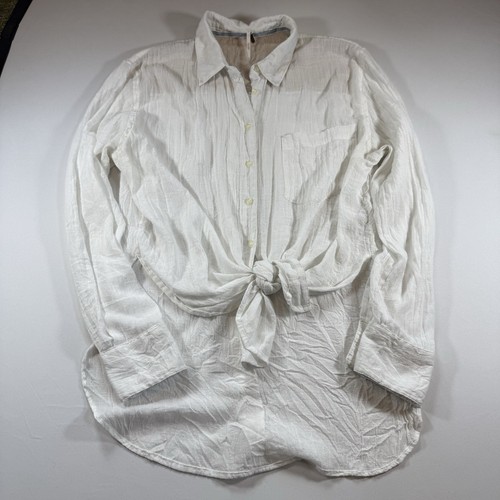 Free People That’s A Wrap Gauzy Tie Front Relaxed Button Shirt - White Wms Med
