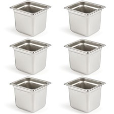 6 Pack Anti-Jam Hotel Pans, 1/6 Size 6 Inch Deep, NSF Commercial 18/8 Stainle...
