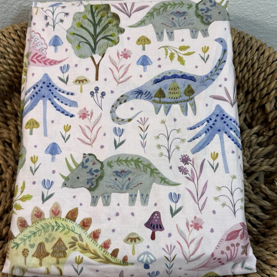 JUEGO DE SÁBANAS DE CAMA PARA NIÑOS PEQUEÑOS DINO FLORAL ORGÁNICO GRANERO DE CERÁMICA ~ ROSA MULTI Foto 2 de 4