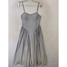 XIAKEKE Midi Dress Junior's Small Silver Metallic Glitter Sweetheart Fit & Flare