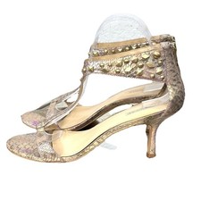 Joan & David Circa Studded Gold and Pink T-Strap Sandals Heels - Size 9 EUC