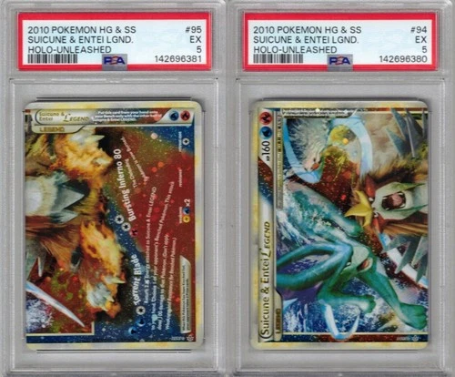 2010 POKEMON HG & SS 94/95 SUICUNE & ENTEI LEGEND UNLEASHED SET PSA 5 NEW SLABS