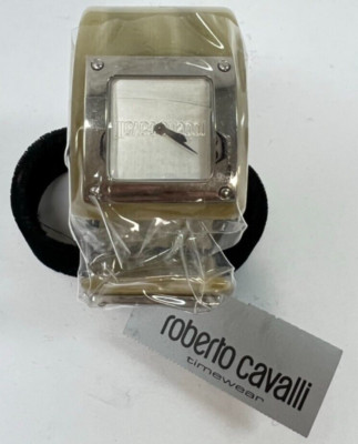 ROBERTO CAVALLI Green Resin Silver Tone Accent Cuff Bracelet Watch NEW