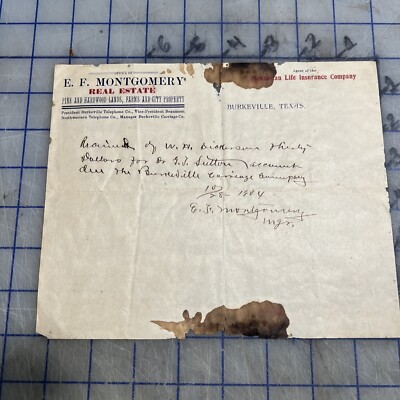Antique Document Burkeville Carriage Company Hand Written Receipt Texas 1904