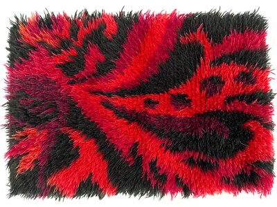 Vintage roter skandinavischer Design Wolle Rya Teppich gewebt Handarbeit Vintage 70er