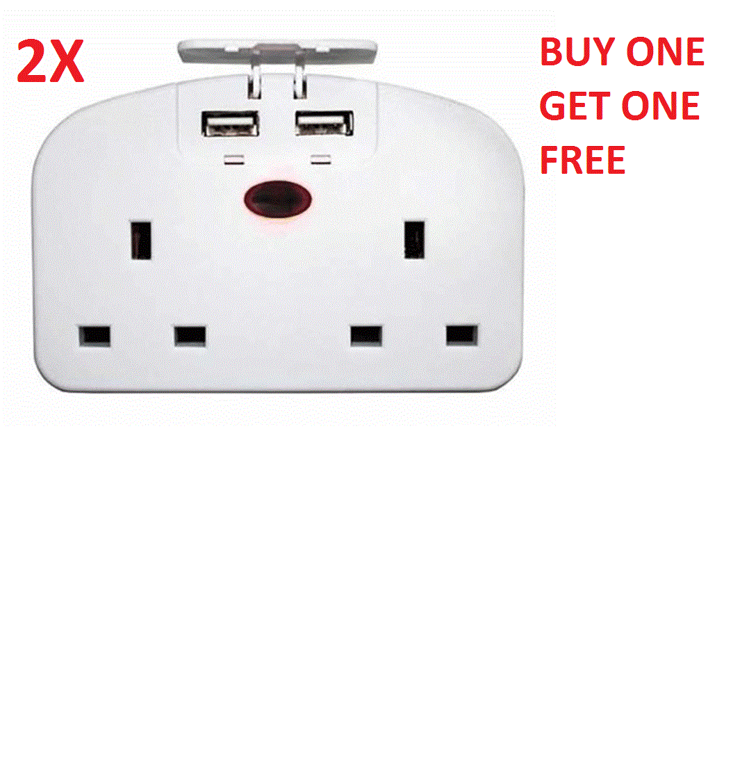 2X European 2 Way Travel Plug Power Adaptor 2 USB Ports 2 Pin Socket Double Plug