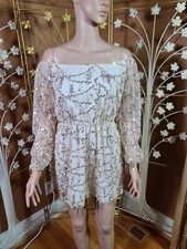 Size 2 Beige Off White Dress Gold Sequins Formal Fun Sparkly PrettyLittleThing