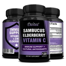 Black Elderberry Capsules Vitamin C Zinc 500mg Natural Berry Flavor Immune Boost