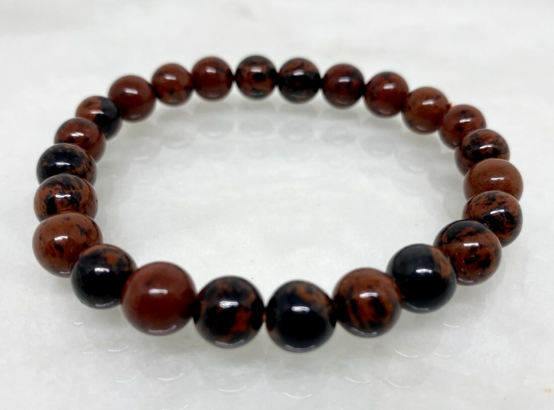One (1) Mahogany Obsidian Beaded Bracelet 8MM A Round Beaded Bracelet