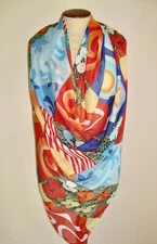 Italian Large Colorful Statement Bold Bright Summer Light Scarf Wrap