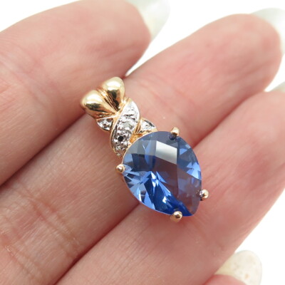 ROSS SIMONS 925 Sterling Silver 2-Tone Real White Diamond & Blue C Z Pendant